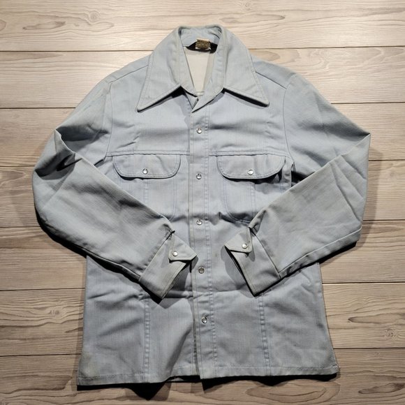 Vintage 70s Tobias Denim Pearl Snap Jacket Mens Sz S Light Blue Western - Picture 1 of 11